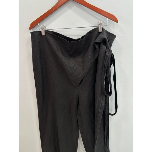 & Other Stories 100% Linen Wrap Pants Size 42 Black Wide Leg Cropped Lagenlook - Picture 4 of 12